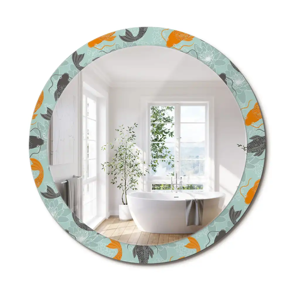 Miroir rond avec décoration carpe koi