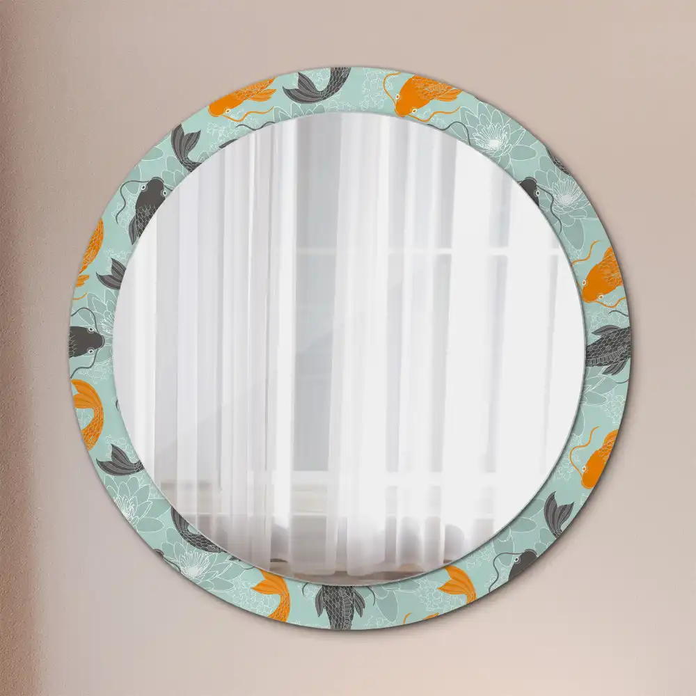 Miroir rond avec décoration carpe koi