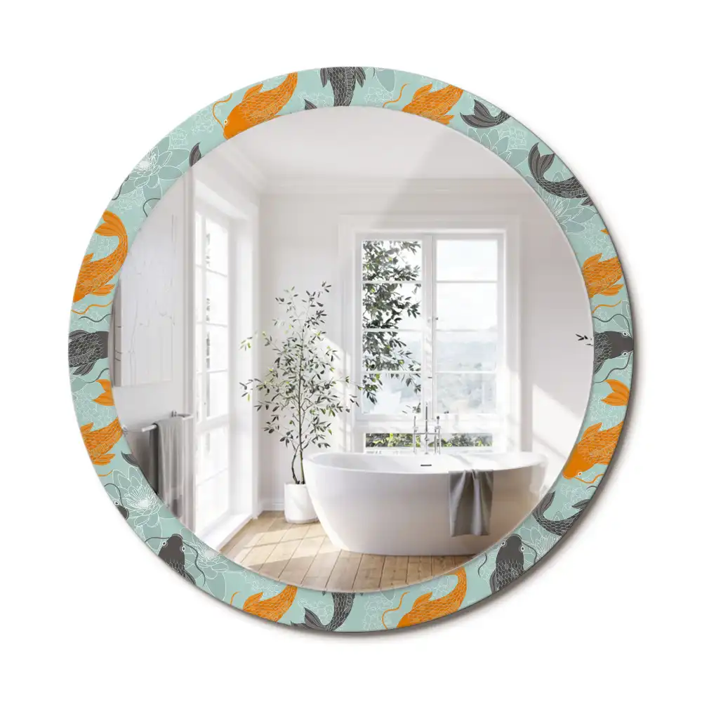 Miroir rond avec décoration carpe koi