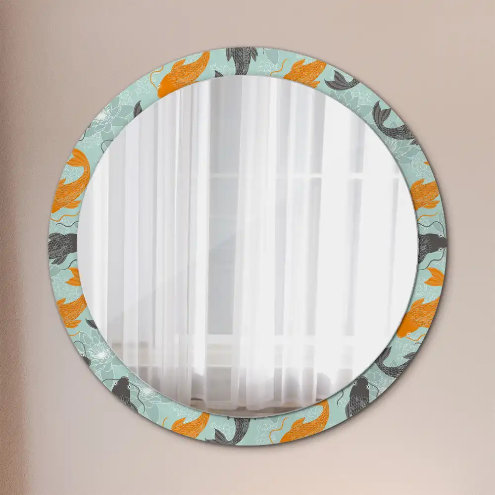 Miroir rond avec décoration carpe koi