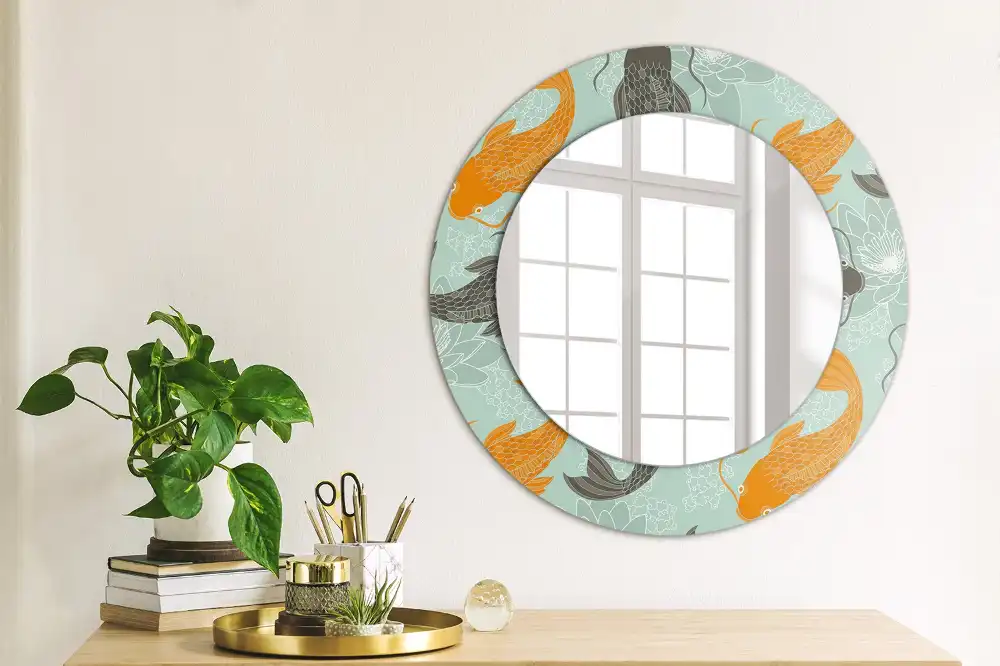 Miroir rond avec décoration carpe koi