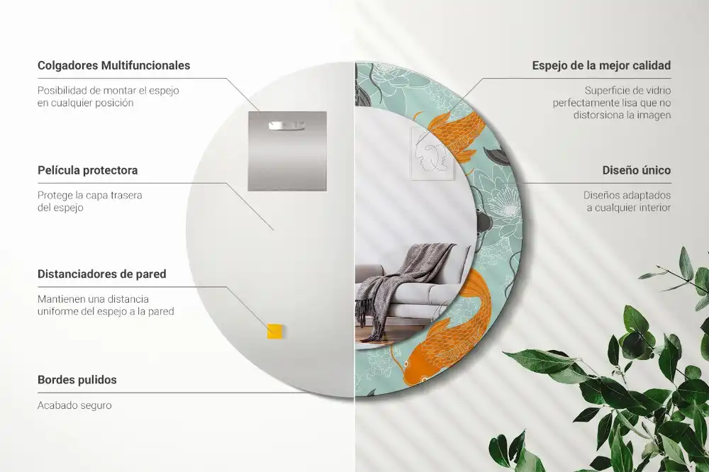 Miroir rond avec décoration carpe koi