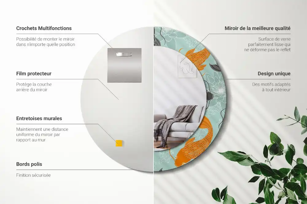 Miroir rond avec décoration carpe koi