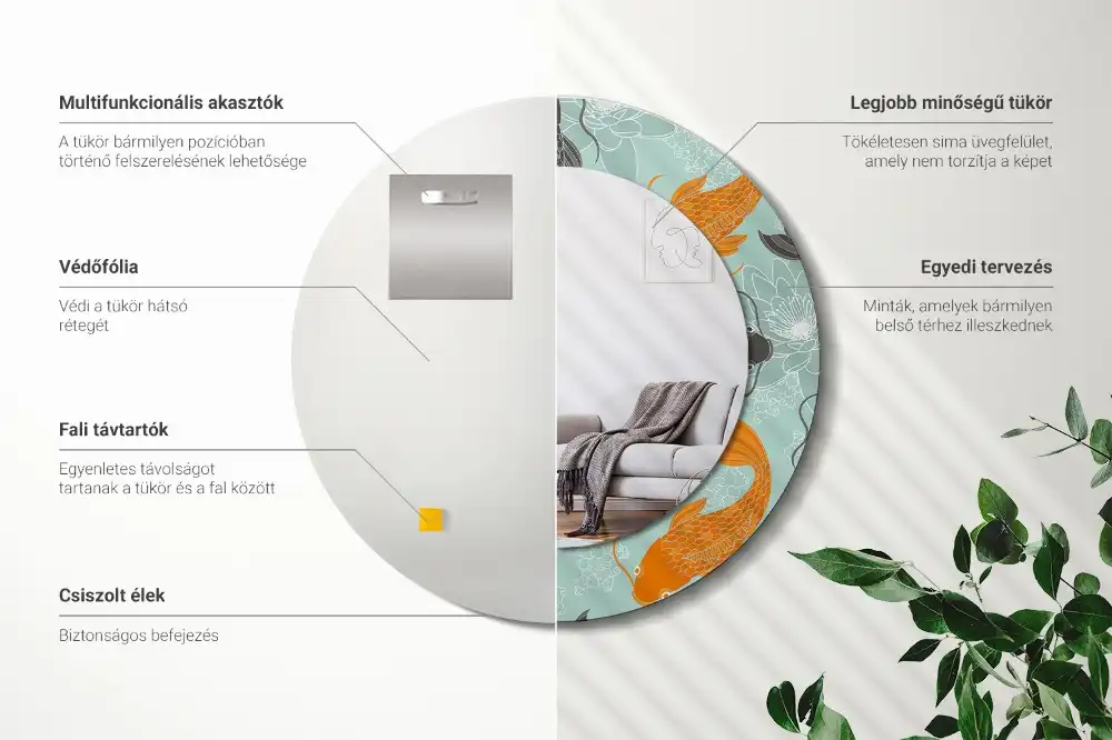 Miroir rond avec décoration carpe koi