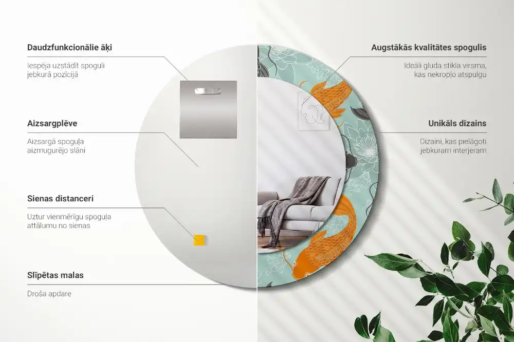 Miroir rond avec décoration carpe koi
