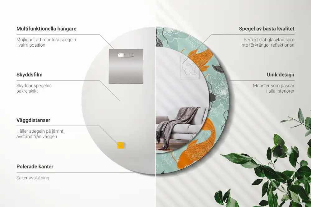 Miroir rond avec décoration carpe koi