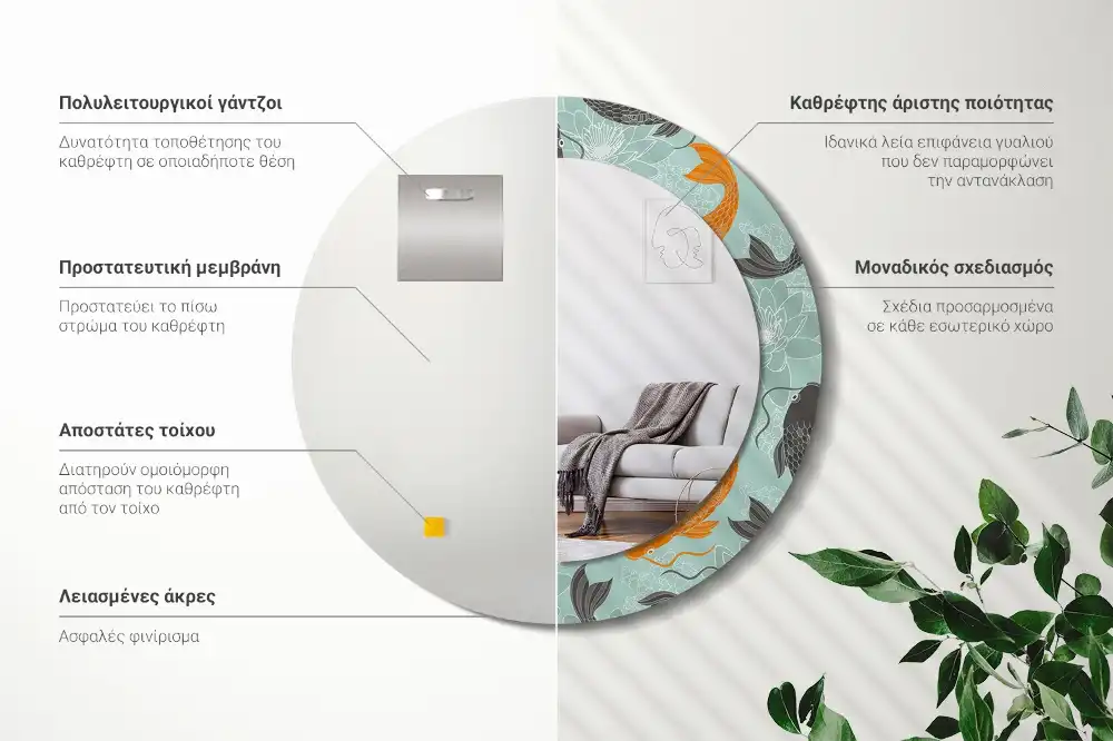 Miroir rond avec décoration carpe koi