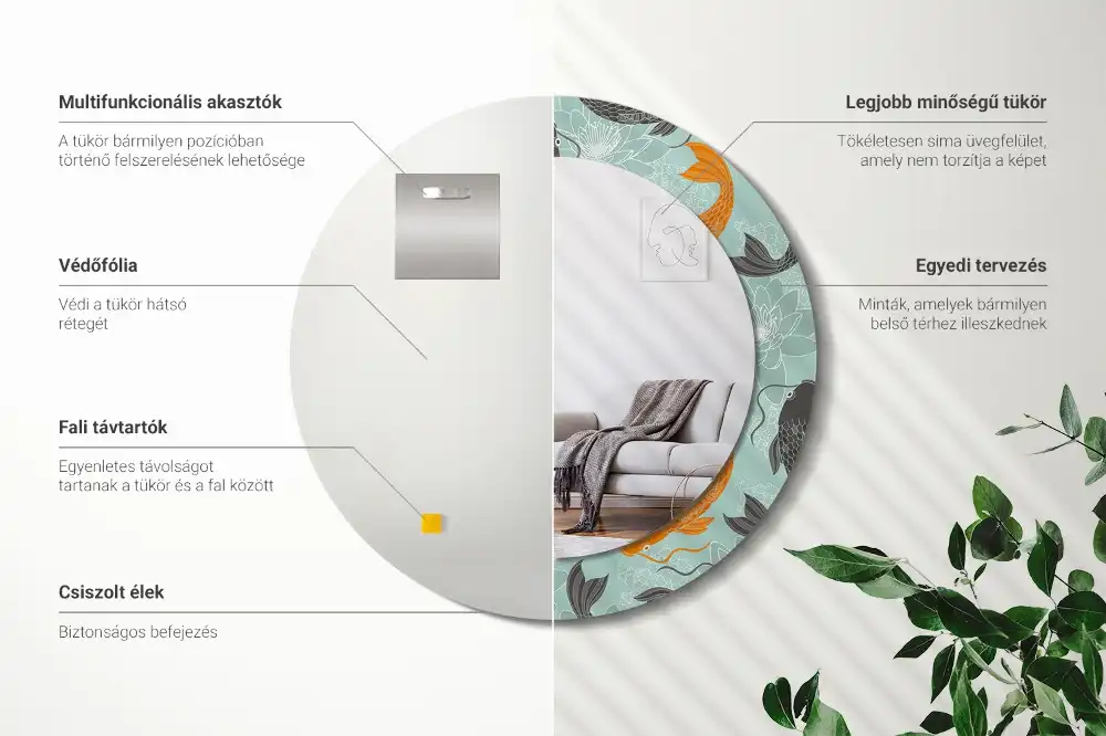 Miroir rond avec décoration carpe koi
