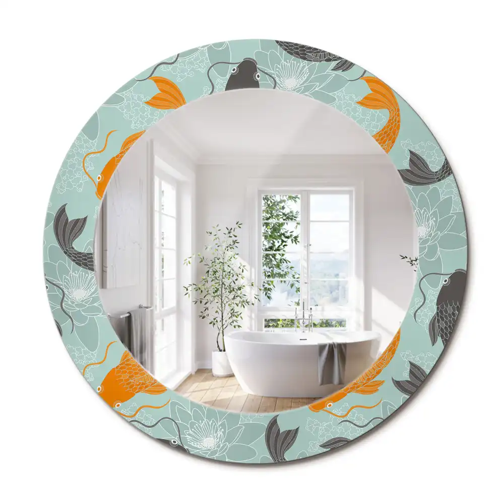 Miroir rond avec décoration carpe koi
