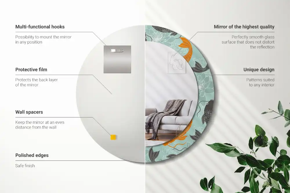 Miroir rond avec décoration carpe koi