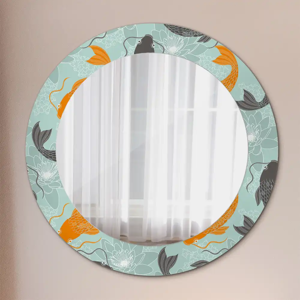 Miroir rond avec décoration carpe koi