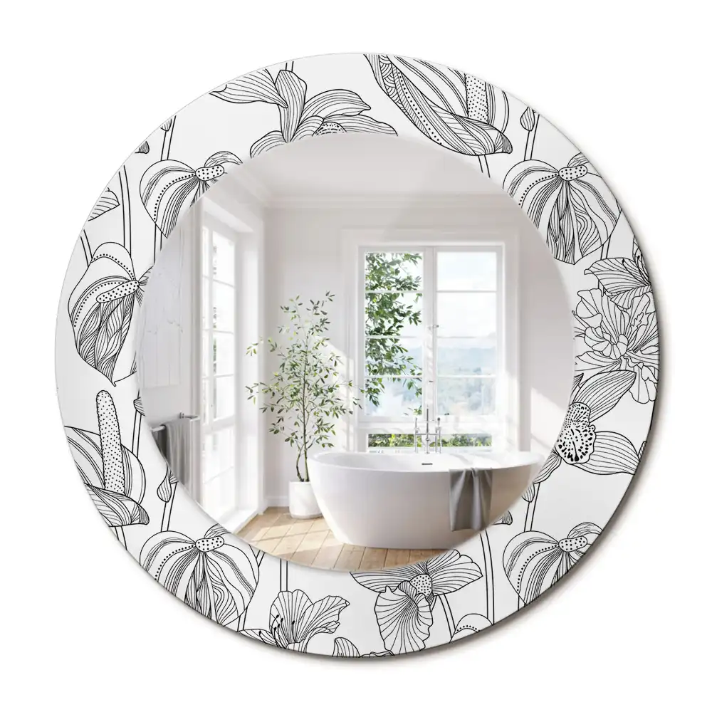 Miroir rond imprimé motif floral