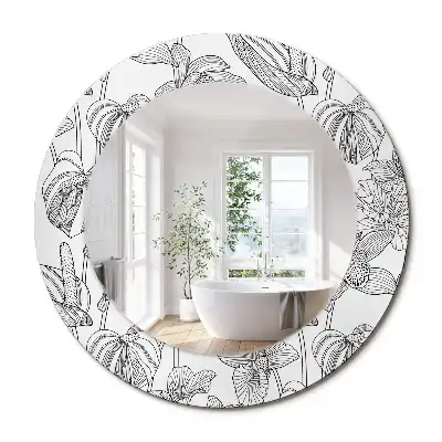 Miroir rond imprimé motif floral