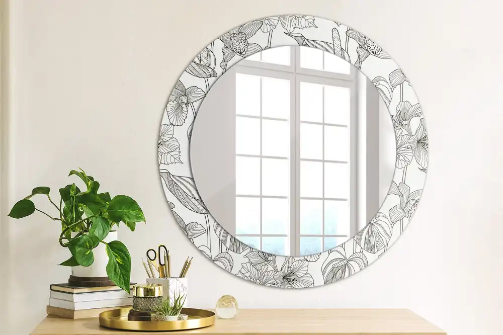 Miroir rond imprimé motif floral