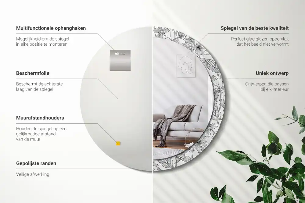 Miroir rond imprimé motif floral