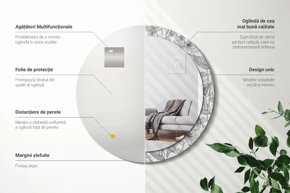 Miroir rond imprimé motif floral