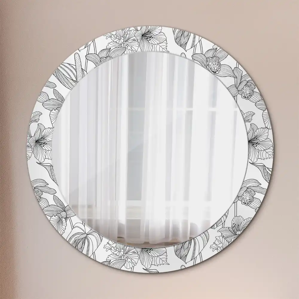 Miroir rond imprimé motif floral
