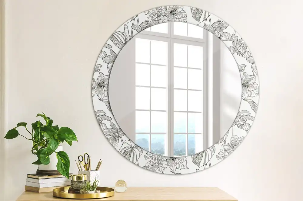 Miroir rond imprimé motif floral