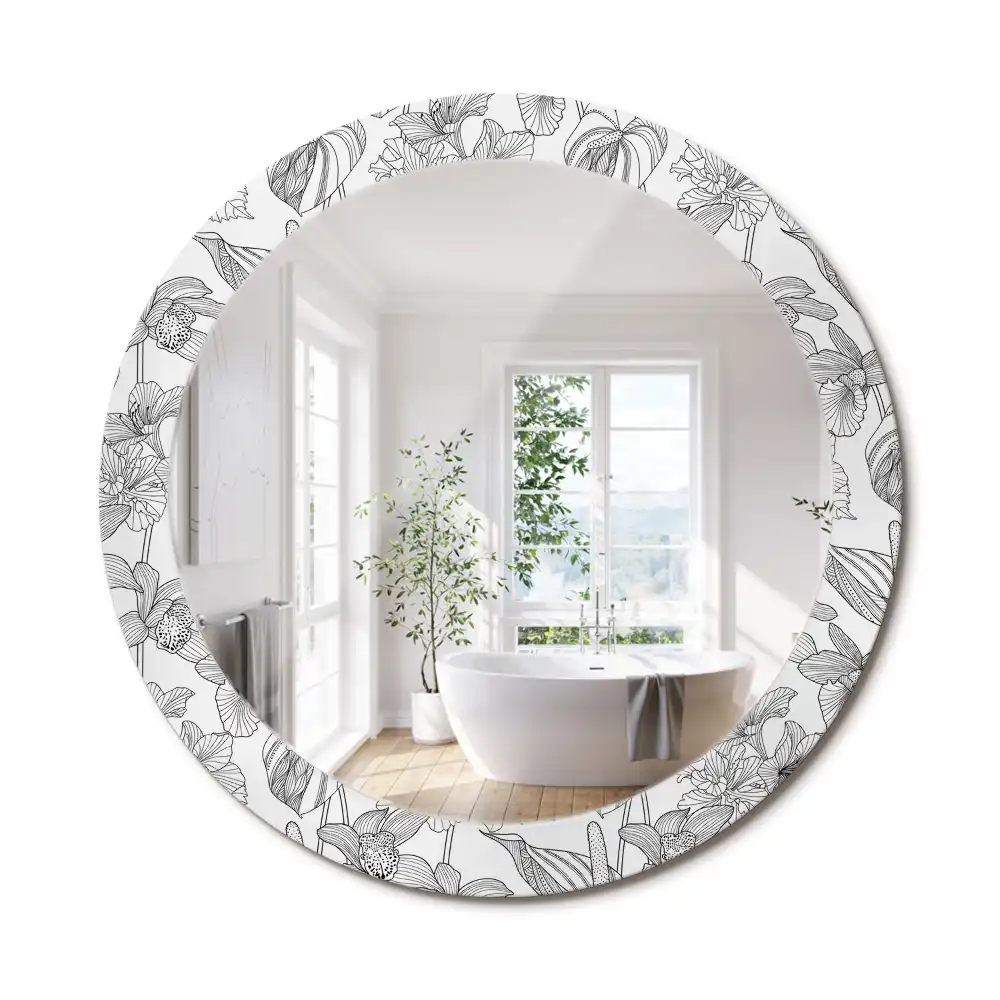 Miroir rond imprimé motif floral