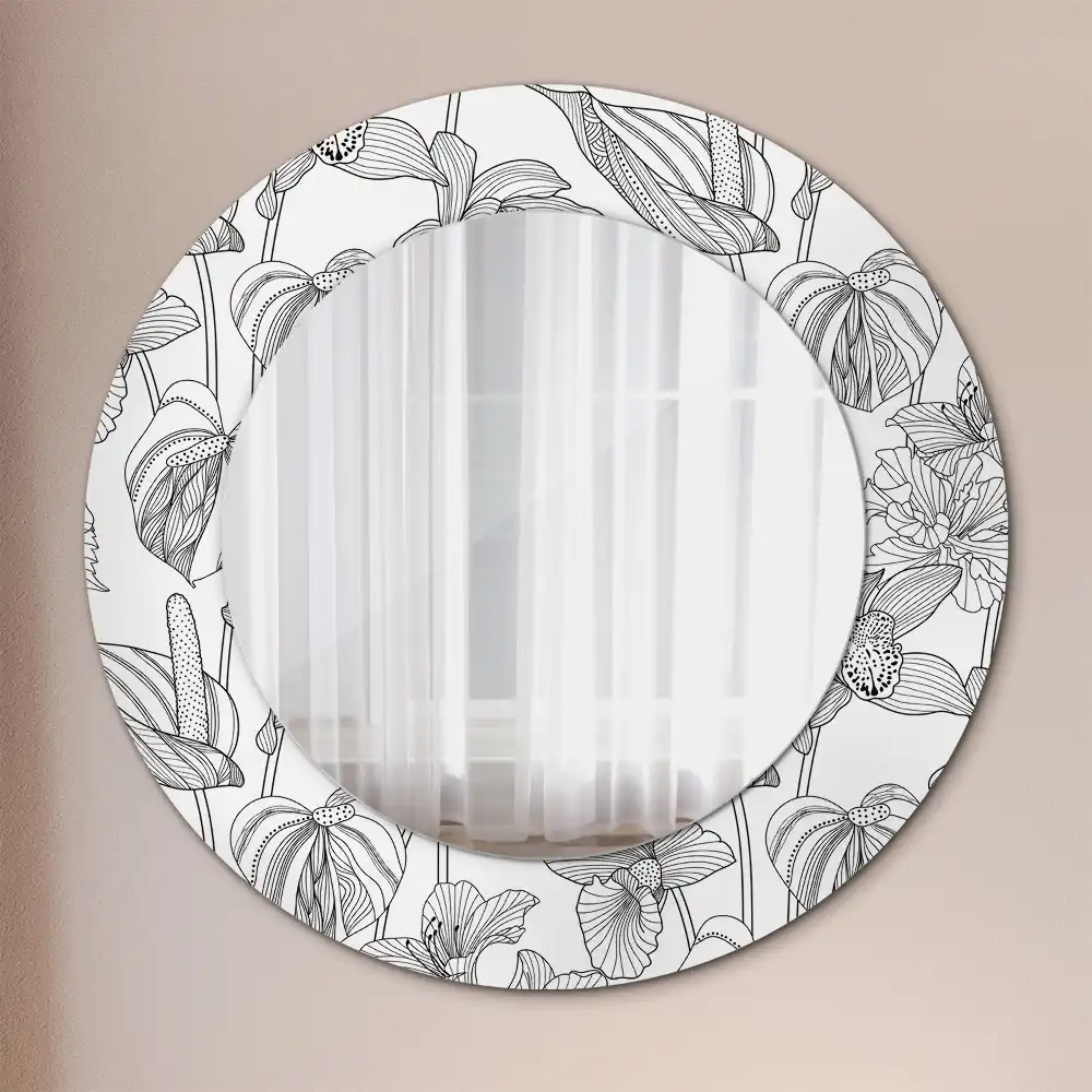 Miroir rond imprimé motif floral