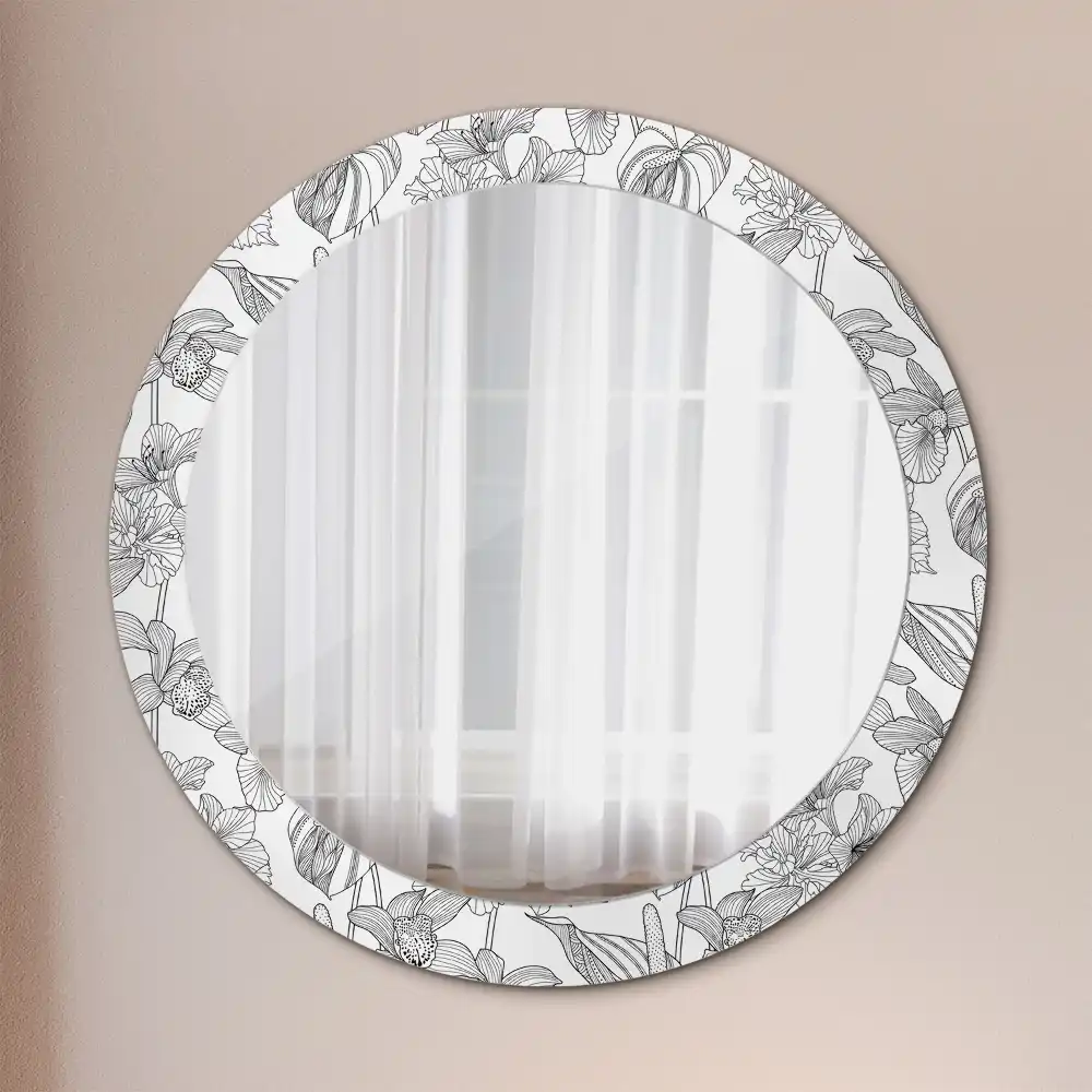 Miroir rond imprimé motif floral