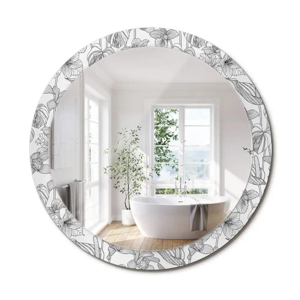 Miroir rond imprimé motif floral