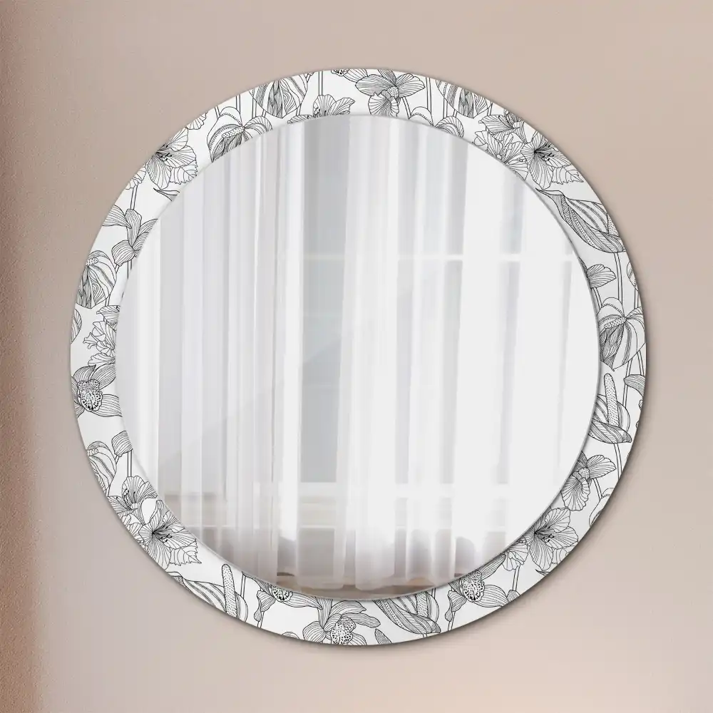 Miroir rond imprimé motif floral