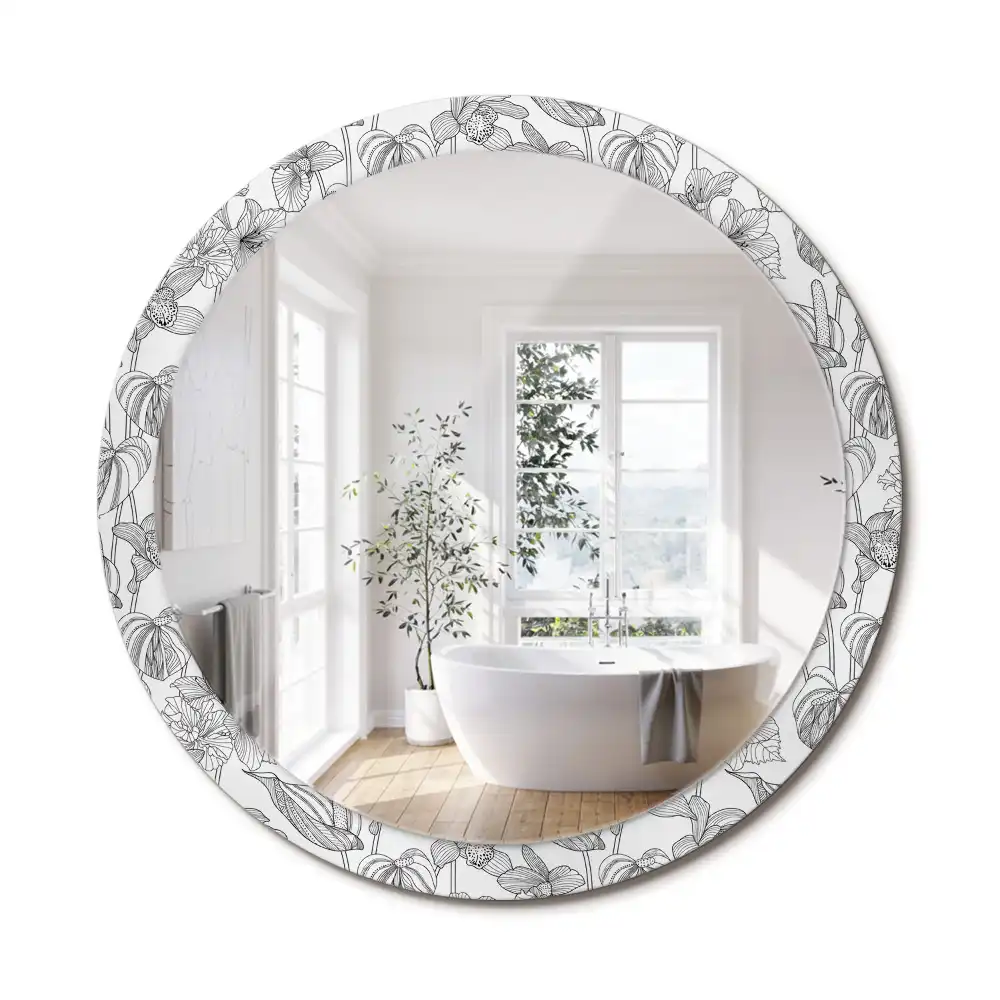 Miroir rond imprimé motif floral