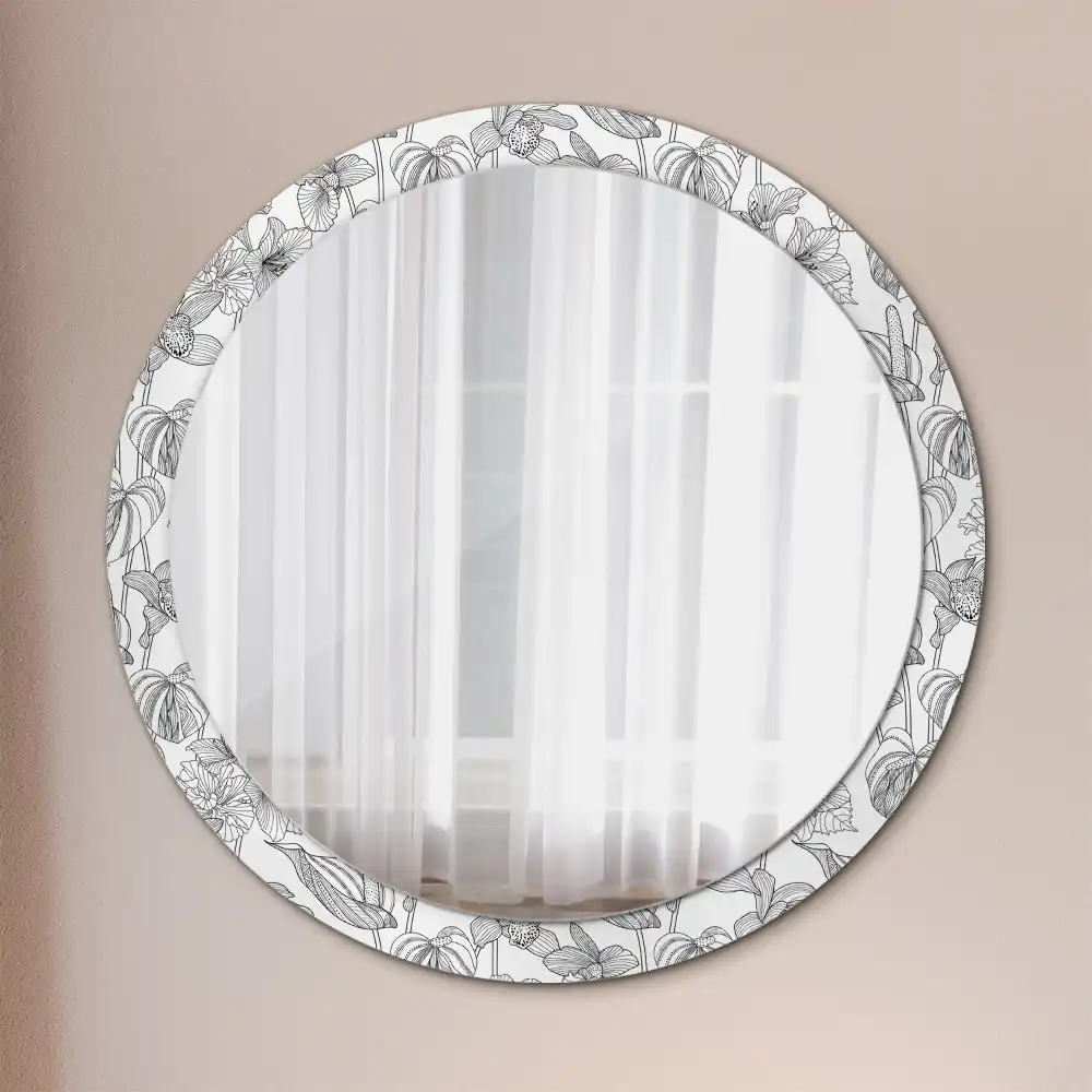 Miroir rond imprimé motif floral