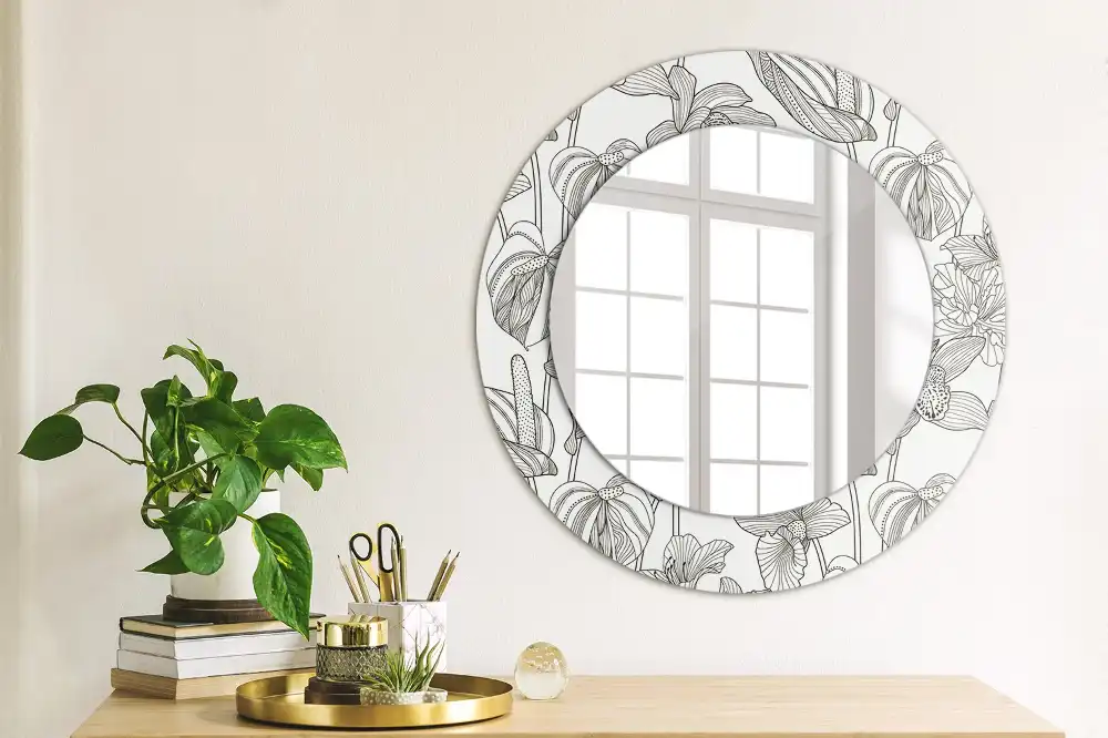 Miroir rond imprimé motif floral