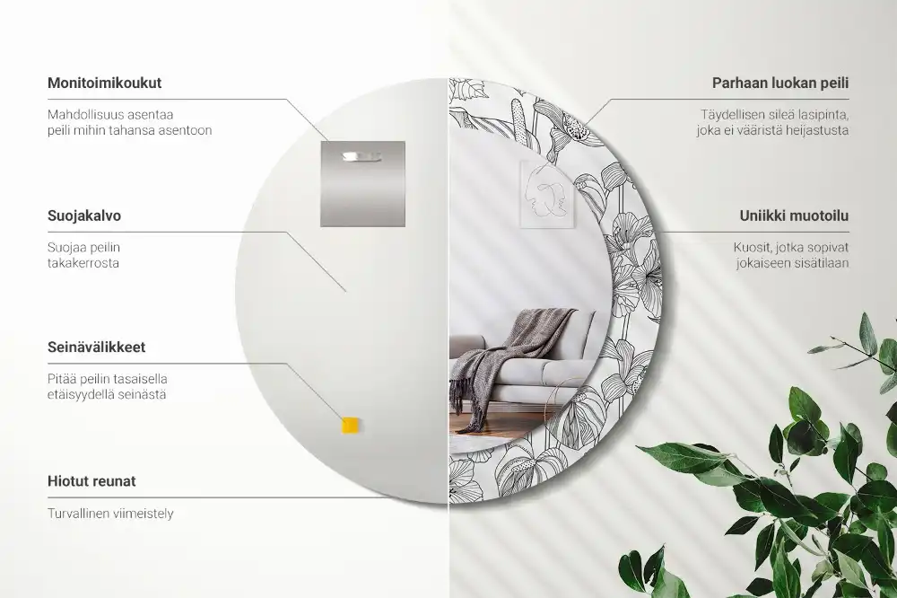 Miroir rond imprimé motif floral