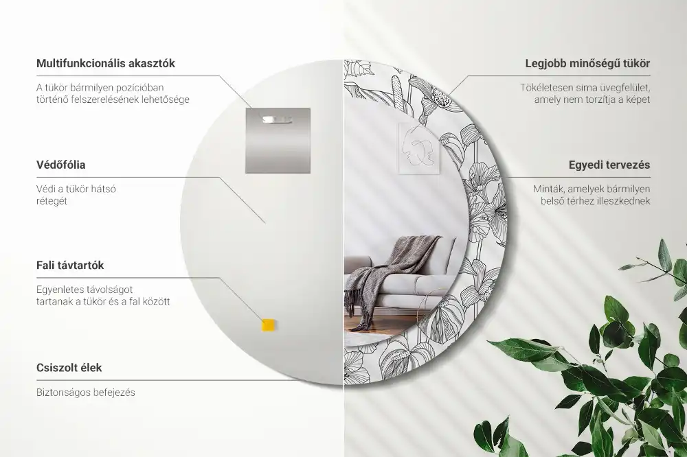 Miroir rond imprimé motif floral