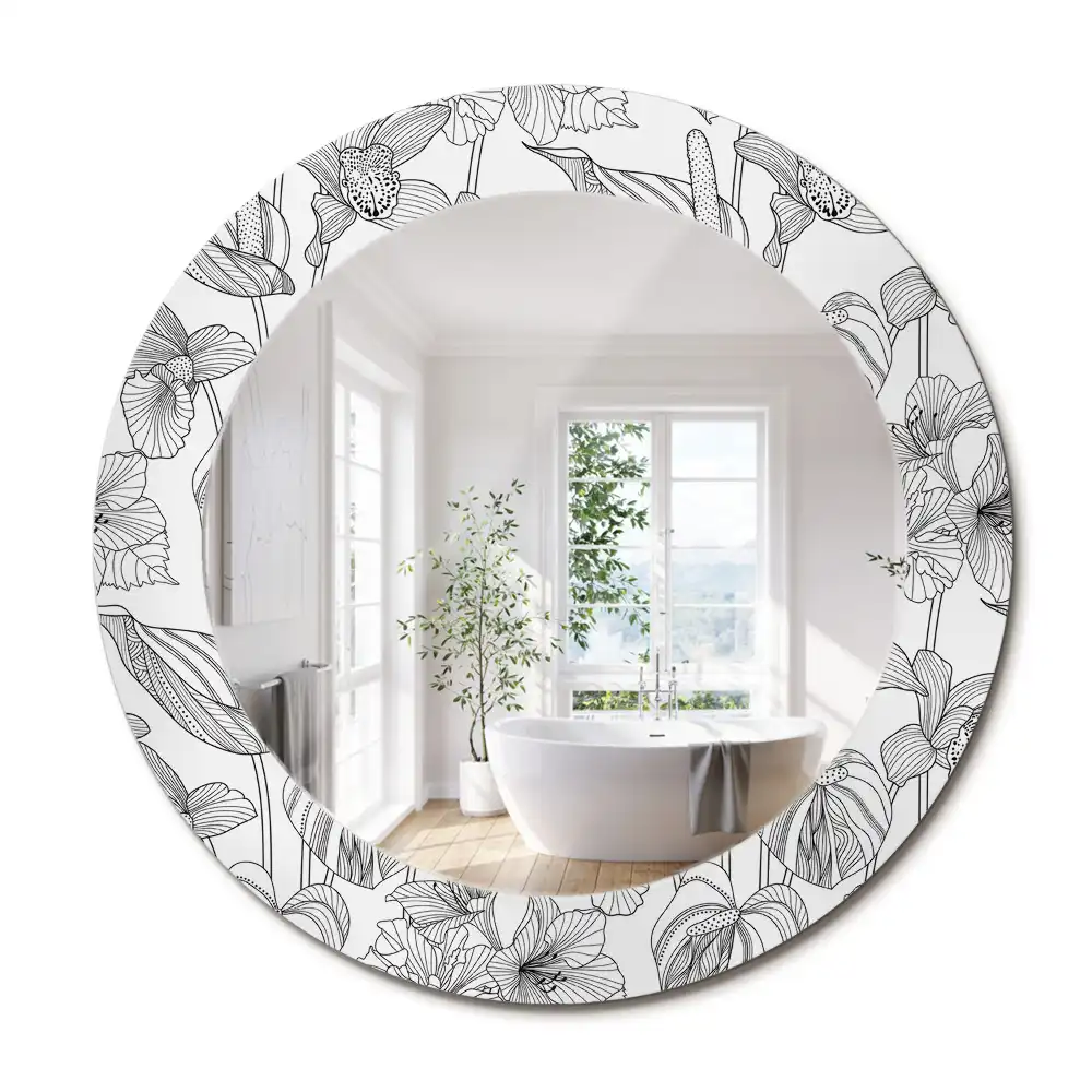 Miroir rond imprimé motif floral