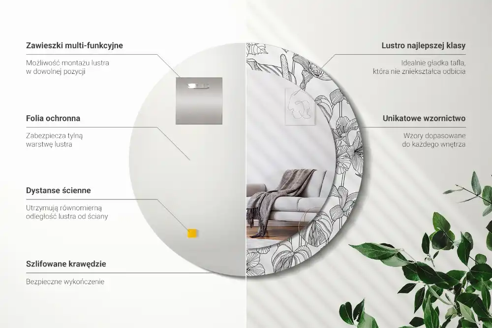 Miroir rond imprimé motif floral