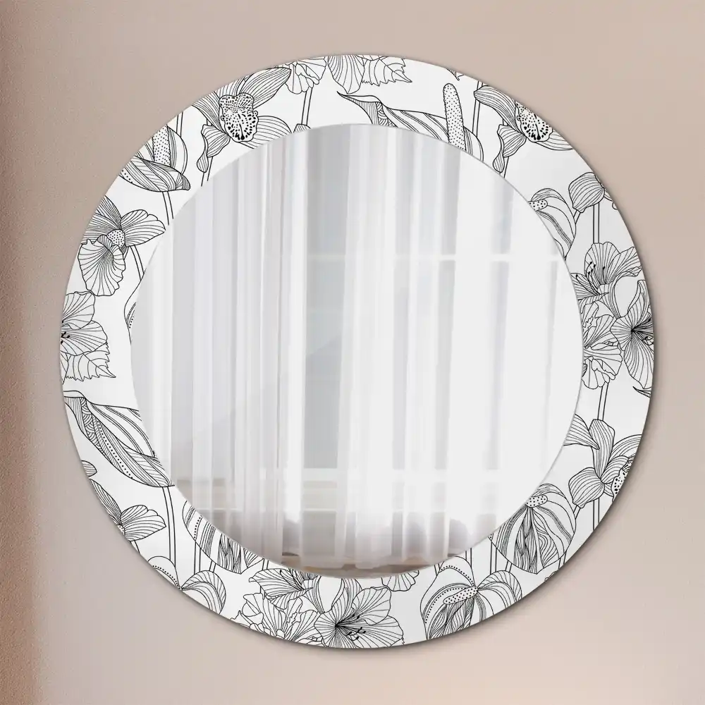 Miroir rond imprimé motif floral