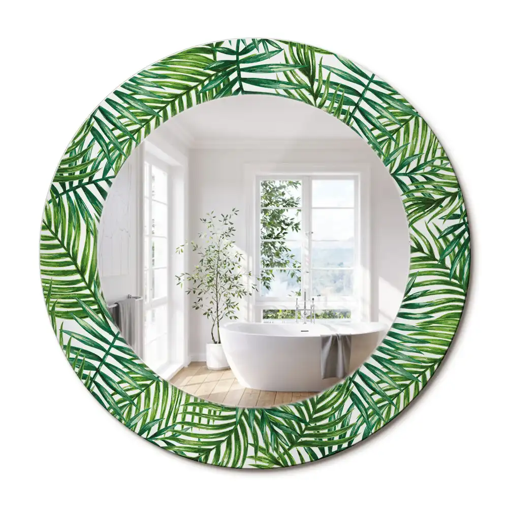 Miroir rond cadre imprimé palmier tropical