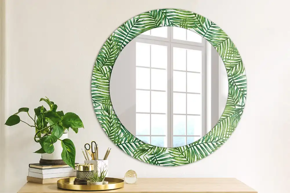 Miroir rond cadre imprimé palmier tropical