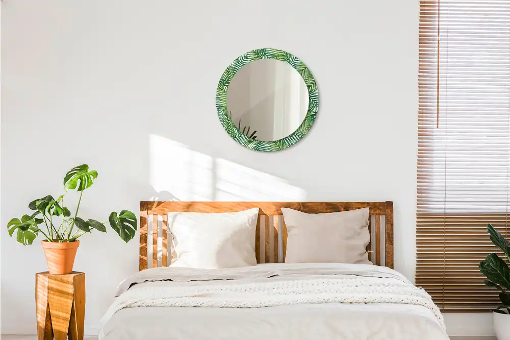 Miroir rond cadre imprimé palmier tropical