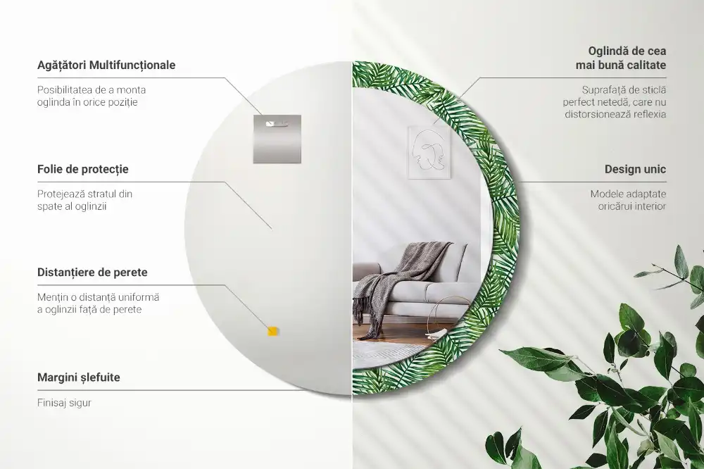 Miroir rond cadre imprimé palmier tropical