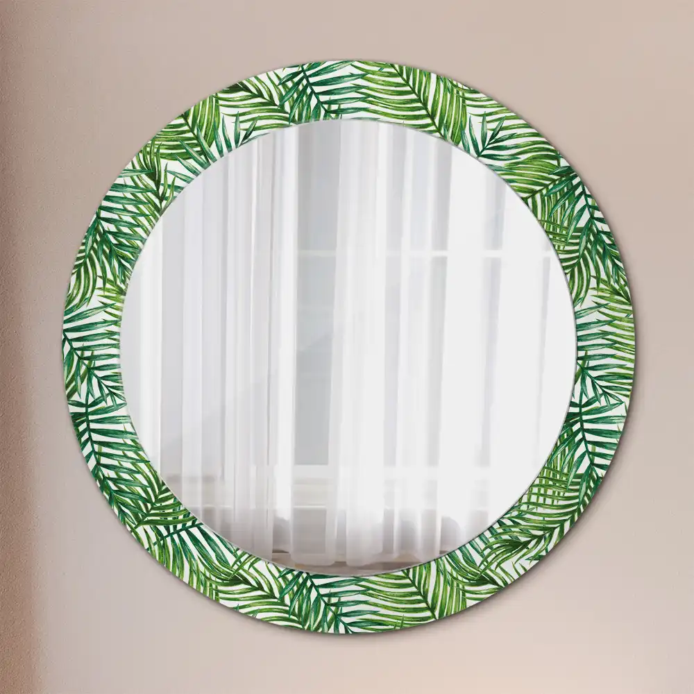 Miroir rond cadre imprimé palmier tropical