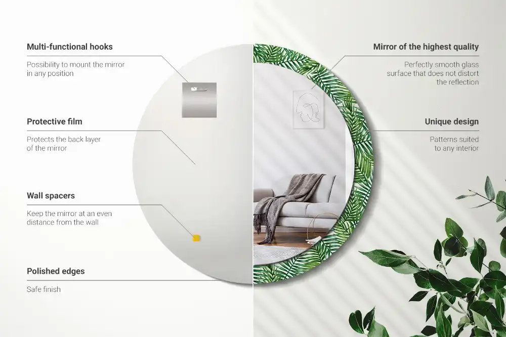 Miroir rond cadre imprimé palmier tropical