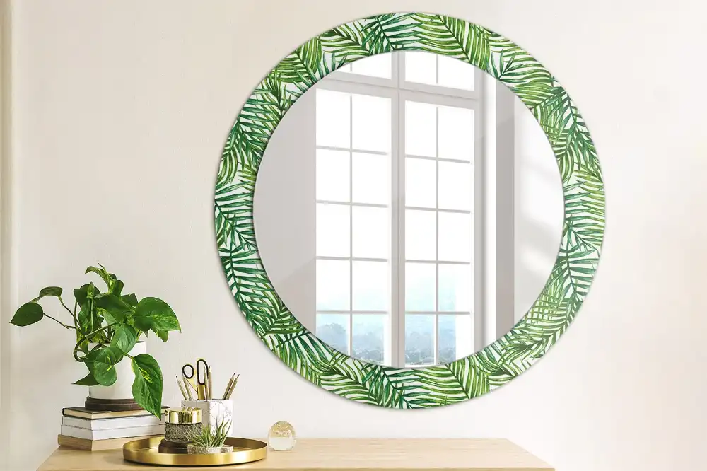 Miroir rond cadre imprimé palmier tropical