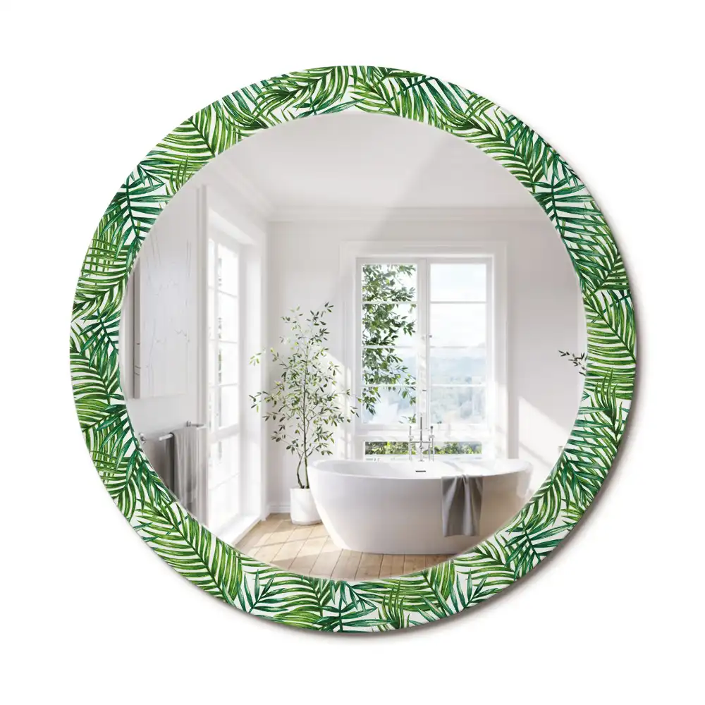 Miroir rond cadre imprimé palmier tropical