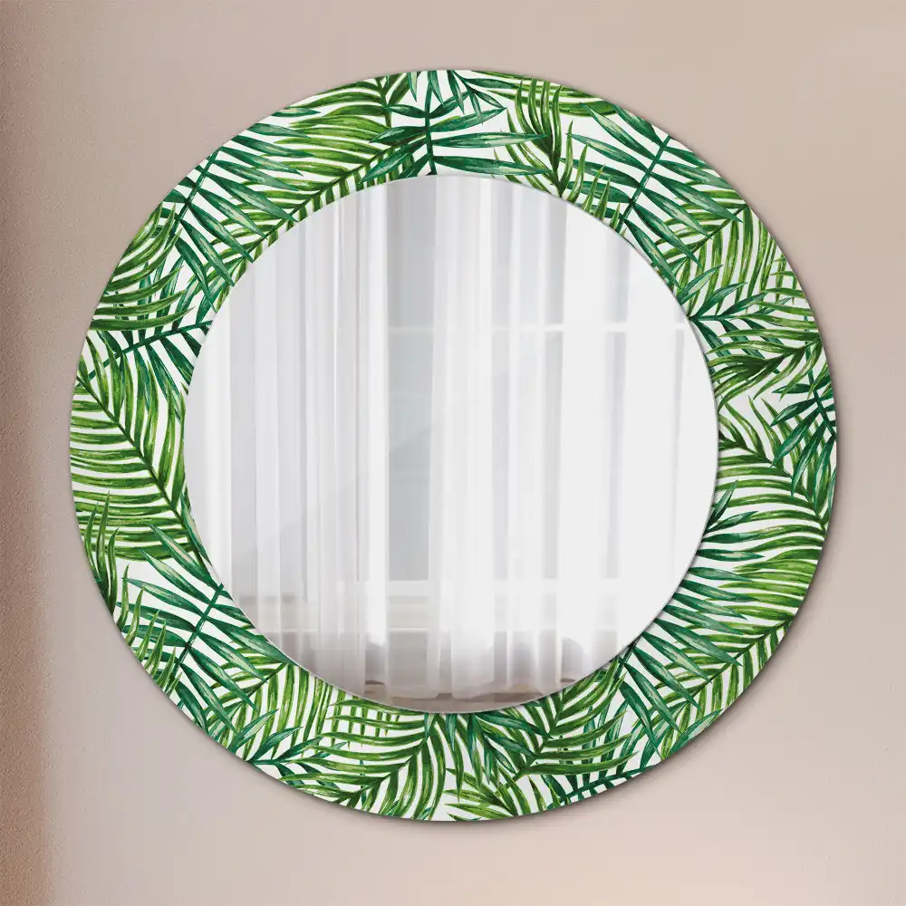 Miroir rond cadre imprimé palmier tropical