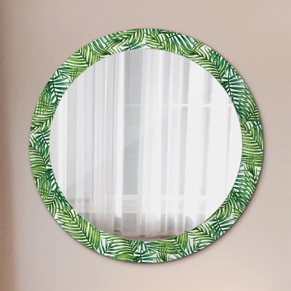 Miroir rond cadre imprimé palmier tropical