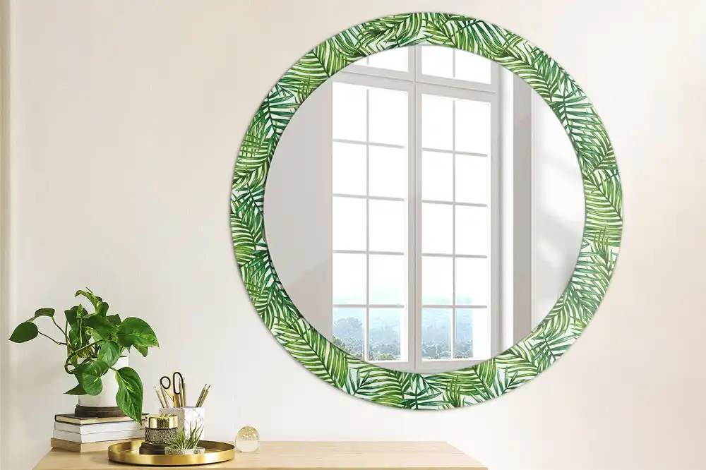 Miroir rond cadre imprimé palmier tropical