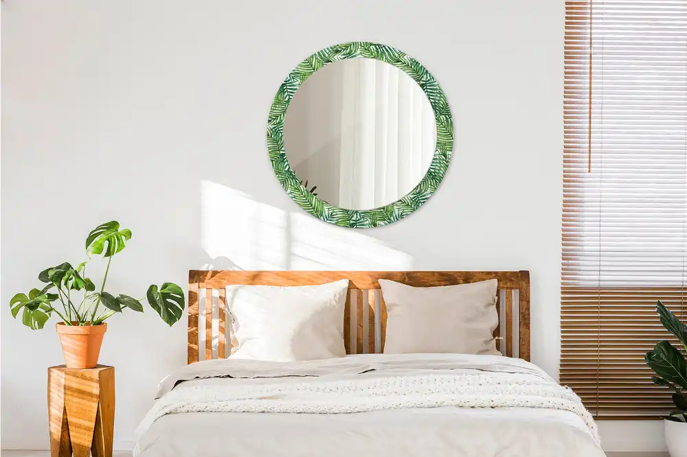 Miroir rond cadre imprimé palmier tropical