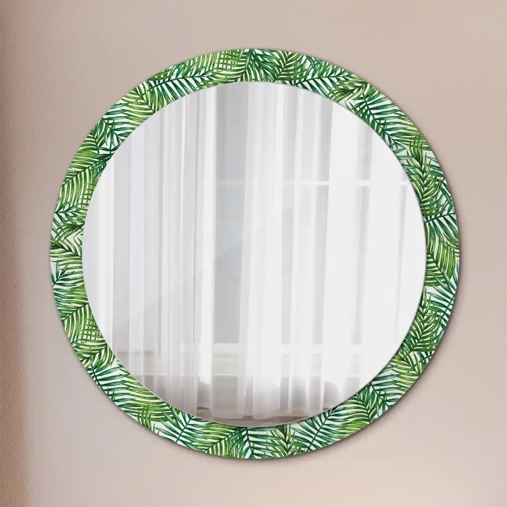 Miroir rond cadre imprimé palmier tropical
