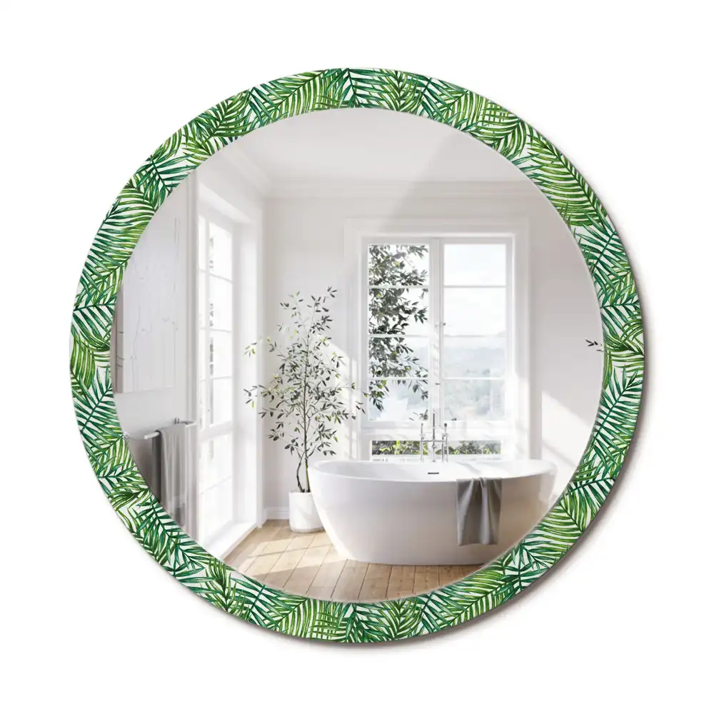 Miroir rond cadre imprimé palmier tropical