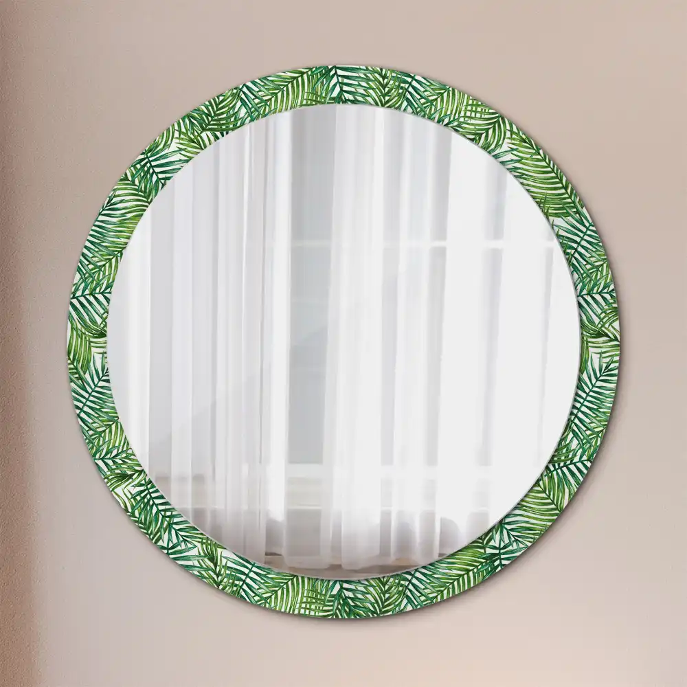 Miroir rond cadre imprimé palmier tropical